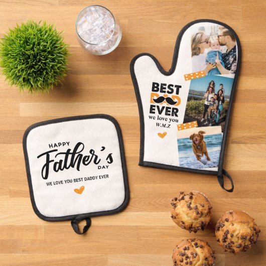 Vader Moderne Vaderdag Fotocollage Beste vader ooi Ovenwant & Pannenlap Set (Top down)