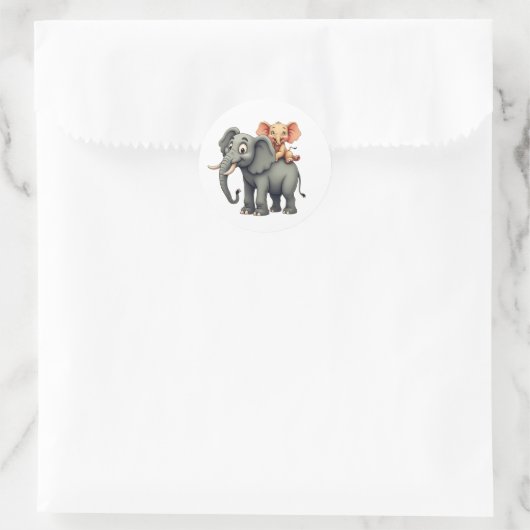 Vader olifant en zijn baby ronde sticker (Tas)