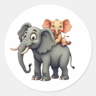 Vader olifant en zijn baby ronde sticker