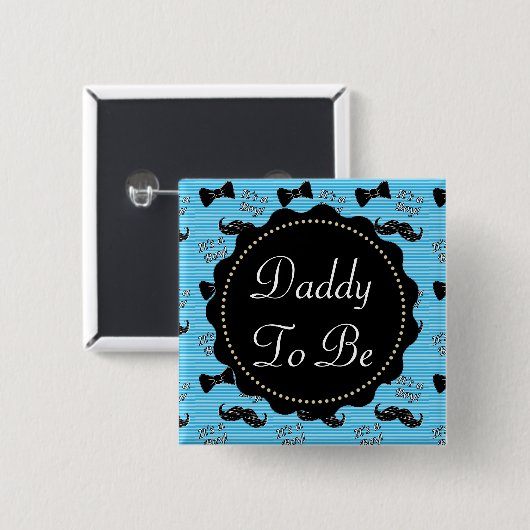 Vader om Blue Mustache Bowtie Baby shower Button t (Voorkant /achterkant)
