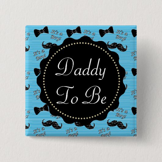 Vader om Blue Mustache Bowtie Baby shower Button t (Voorkant)