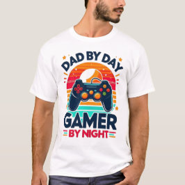 Vader Overdag Gamer 's Nachts: Retro Zonsondergang T-shirt
