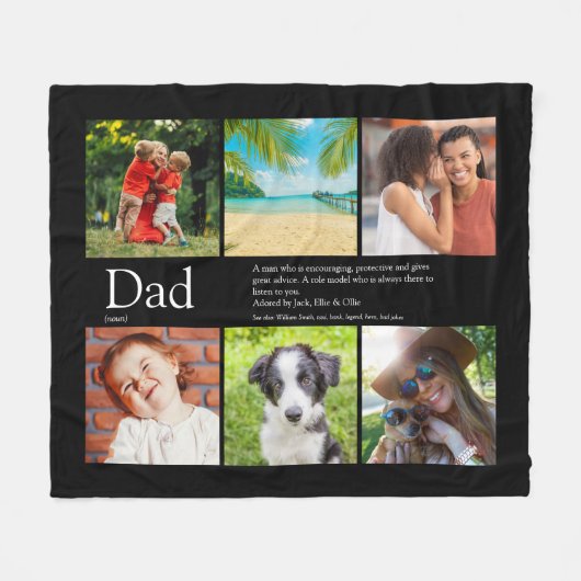 Vader Papa Definitie 6 Foto Collage Fleece Deken (Voorkant (Horizontaal))