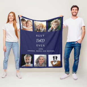 Vader Papa fotocollage marineblauw Fleece Deken