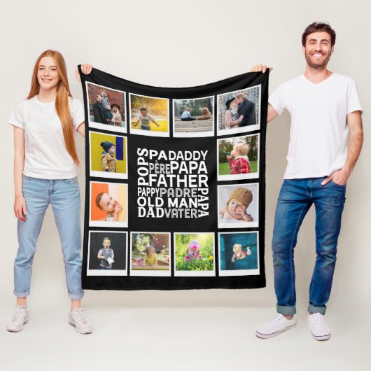 Vader Poppen Vader Oud Man Foto Collage Chic Black Fleece Deken (In situ)