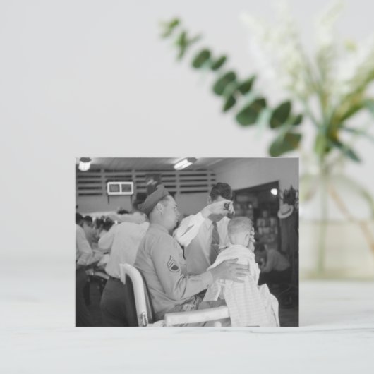 Vader Son Barber Experience 1940 Briefkaart (Staand voorkant)