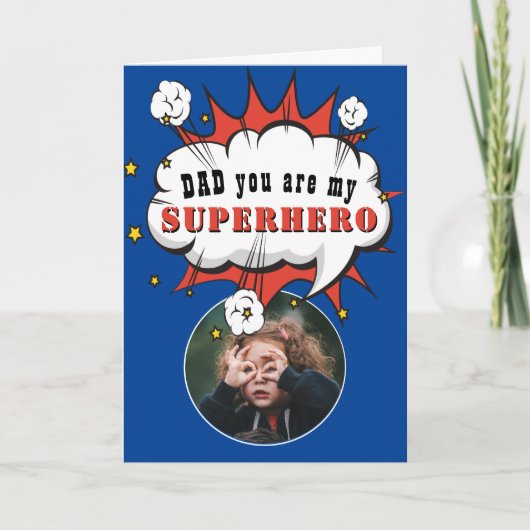 Vader Superheld Cartoon Spreekballon Vaderdag Kaart (Voorkant)