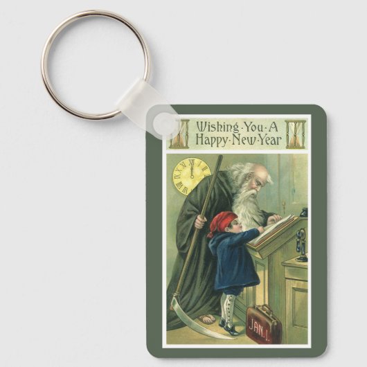 Vader Tijd die u een gelukkig nieuwjaar wil wensen Sleutelhanger (Voorkant)