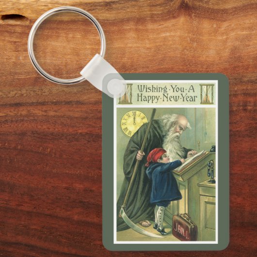Vader Tijd die u een gelukkig nieuwjaar wil wensen Sleutelhanger (Voorkant)
