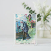 Vader Tijd en Cherub Gelukkig Nieuwjaar Briefkaart (Staand voorkant)