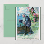 Vader Tijd en Cherub Gelukkig Nieuwjaar Briefkaart (Voorkant / Achterkant)