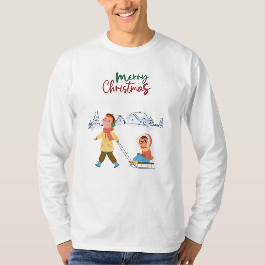 Vader trekt slee met kind t-shirt (Voorkant)