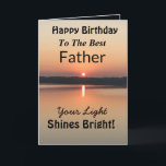 Vader Uw licht schijnt helder Gelukkige Verjaardag Kaart<br><div class="desc">Laat je vader je blijdschap zien op een inspirerend verjaardagskaart bij zonsondergang met de tekst "Your Light Shines Bright". Het minimale ontwerp is modern met gedurfde kleuren goud en zwart die een gloeiend licht op een vredig meer laten zien.</div>