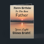 Vader Uw licht schijnt helder Gelukkige Verjaardag Kaart<br><div class="desc">Laat je vader je blijdschap zien op een inspirerend verjaardagskaart bij zonsondergang met de tekst "Your Light Shines Bright". Het minimale ontwerp is modern met gedurfde kleuren goud en zwart die een gloeiend licht op een vredig meer laten zien.</div>