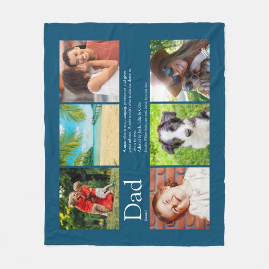 Vader Vader Definitie 6 Foto Collage Blue Fleece Deken (Voorkant)