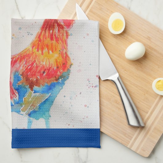 Vader Vader Waterverf Rode Haan Keuken Handdoek (Quarter Fold)