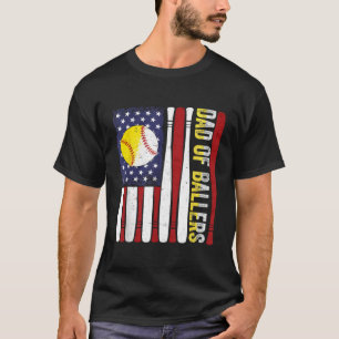 Vader van Ballers Honkbal Softbal Amerikaanse vlag T-shirt