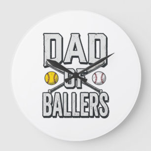 Vader van Ballers Softbal en Honkbal Vintage T-shi Grote Klok