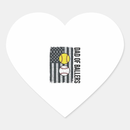 Vader van Ballers Softbal Honkbal Patriottisch Hart Sticker (Voorkant)