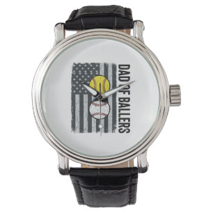 Vader van Ballers Softbal Honkbal Patriottisch Horloge