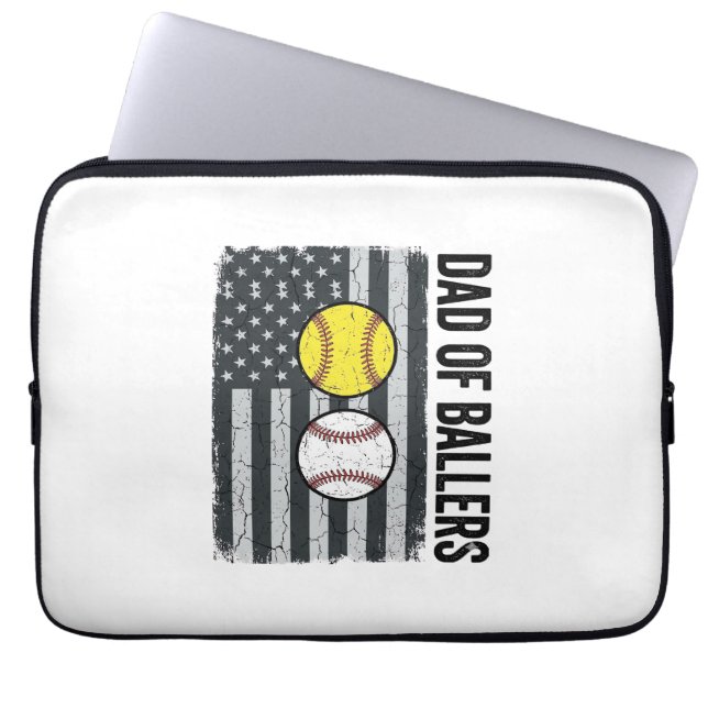Vader van Ballers Softbal Honkbal Patriottisch Laptop Sleeve (Voorkant)