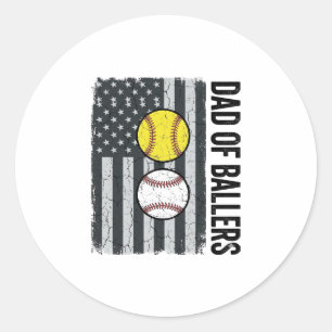 Vader van Ballers Softbal Honkbal Patriottisch Ronde Sticker