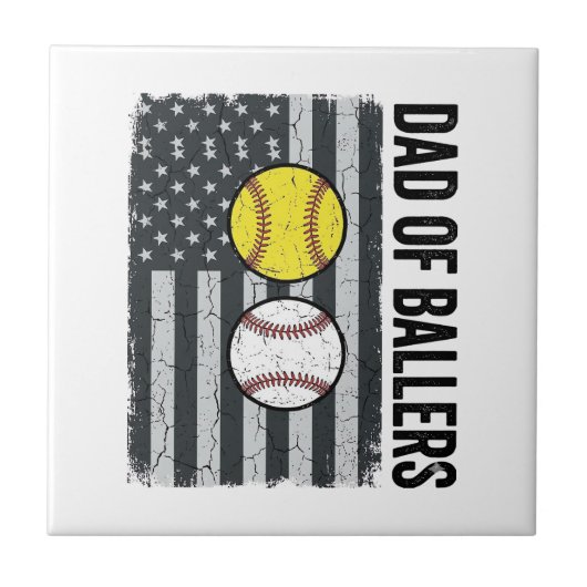 Vader van Ballers Softbal Honkbal Patriottisch Tegeltje (Voorkant)