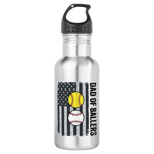 Vader van Ballers Softbal Honkbal Patriottisch Waterfles (Voorkant)