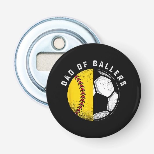 Vader van Ballers Vader Zoon Softbal Voetbalspeler Button Flesopener (Voorkant)