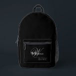 Vader van bruidegom Gift Classic Monogram Rustiek  Bedrukte Rugzak<br><div class="desc">Huwelijksfeest Gifts Father of the Groom Gift Classic Monogram Chic Script Gepersonaliseerde naam van de vader en Initiaal Rustieke zwart geprinte rugzak. Klik op personaliseer deze sjabloon om deze snel en eenvoudig aan te passen met het monogram initiaal, de naam van de vader en de huwelijksdatum. Father Of Groom Gift...</div>