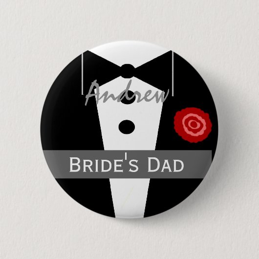 VADER VAN DE BRIDE Custom Name Tux Wedding Ronde Button 5,7 Cm (Voorkant)