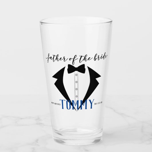 Vader van de Bride Dank u Gift Tuxedo Pint Glas (Voorkant)