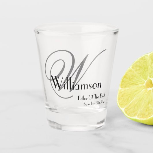 Vader van de Bride Gift Modern Monogram Name Cute Shot Glas (Voorkant)