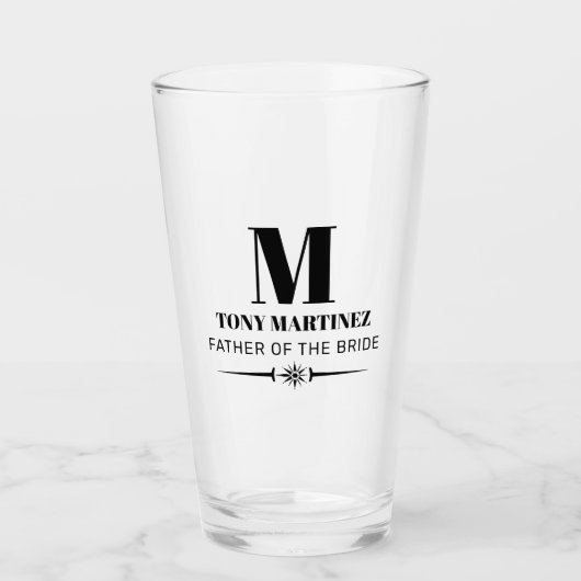 Vader van de Bride Monogram Wedding Beer Glas (Voorkant)