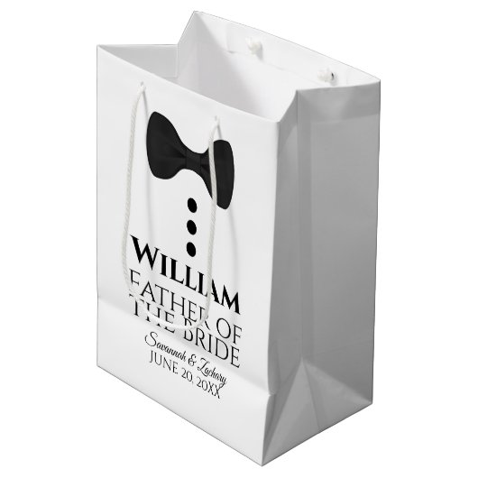Vader van de Bride Wedding Gift Bag met zwart Stro Medium Cadeauzakje (Voorkant Gekanteld)