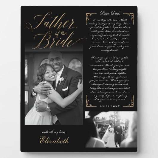 Vader van de Bride | Zwart gouden bericht en foto Fotoplaat (Voorkant)