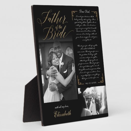 Vader van de Bride | Zwart gouden bericht en foto Fotoplaat (Zijkant)