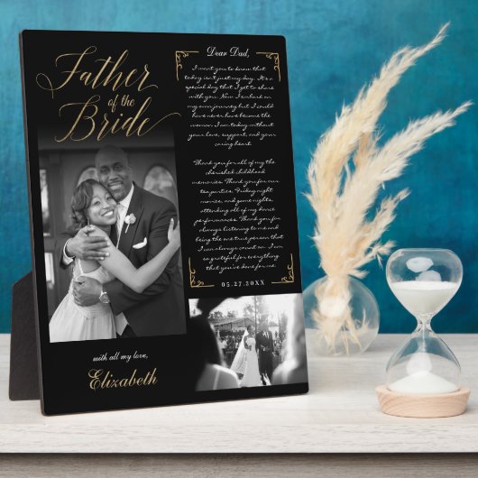 Vader van de Bride | Zwart gouden bericht en foto Fotoplaat (Zijkant)