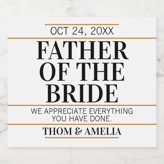 Vader van de bruid bruiloft dank u ouders likeurfles etiket (Enkel label)