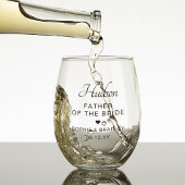 Vader van de bruid gepersonaliseerde bruiloft wijnglas zonder voet