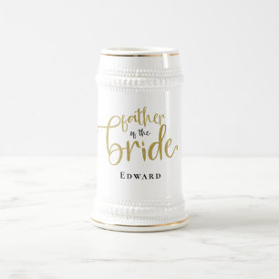 Vader van de bruid Gift Naam Zwart Goud Typografie Bierpul