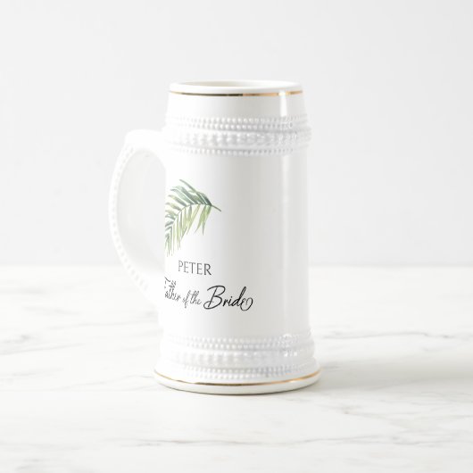 Vader van de bruid Palm Leaf huwelijksfeest cadeau Bierpul (Voorkant links)