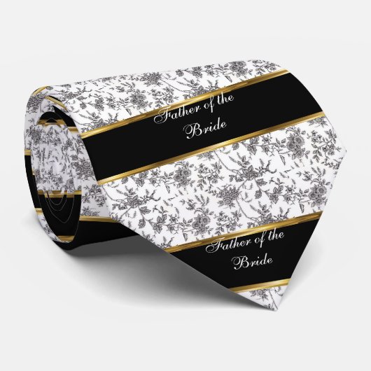 Vader van de Bruid, Zwart en Goud Stropdas (Opgerold)