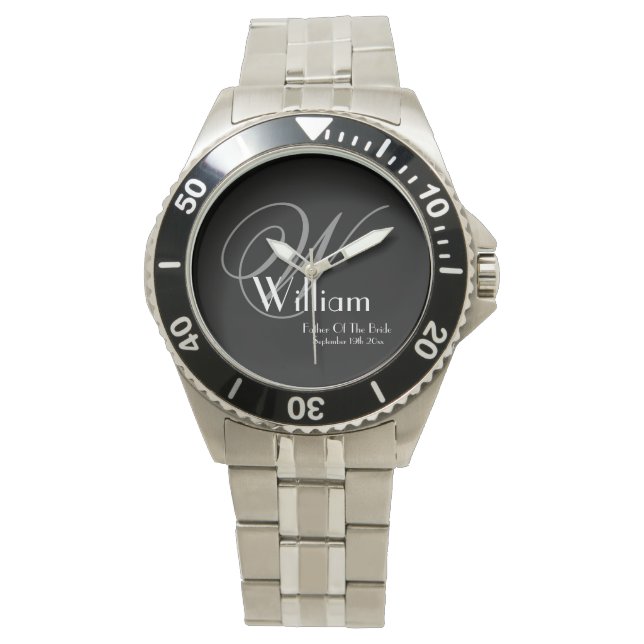 Vader van de bruidduwweddenschap Gift Monogram kla Horloge (Voorkant)