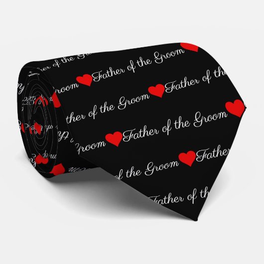 Vader van de bruidegom Black Red Hearts Stropdas (Opgerold)
