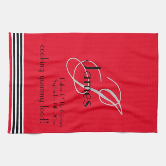 Vader van de bruidegom cadeau monogram naam rustie theedoek (Horizontaal)