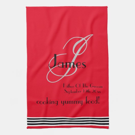 Vader van de bruidegom cadeau monogram naam rustie theedoek (Verticaal)