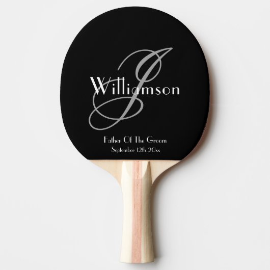 Vader Van De Bruidegom Klassiek Grijs Monogram Wit Tafeltennisbatje (Voorkant)