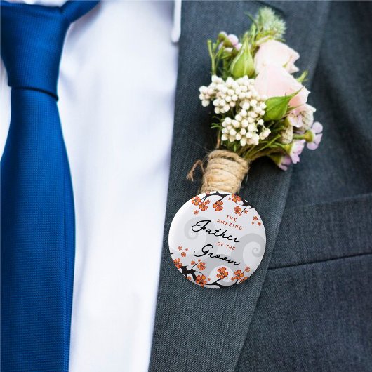 VADER VAN DE BRUIDEGOM Tropische bloemen wervelen Ronde Button 5,7 Cm