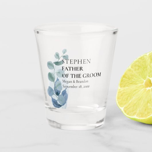 Vader van de Groom Eucalyptus Greenery Wedding Shot Glas (Voorkant)